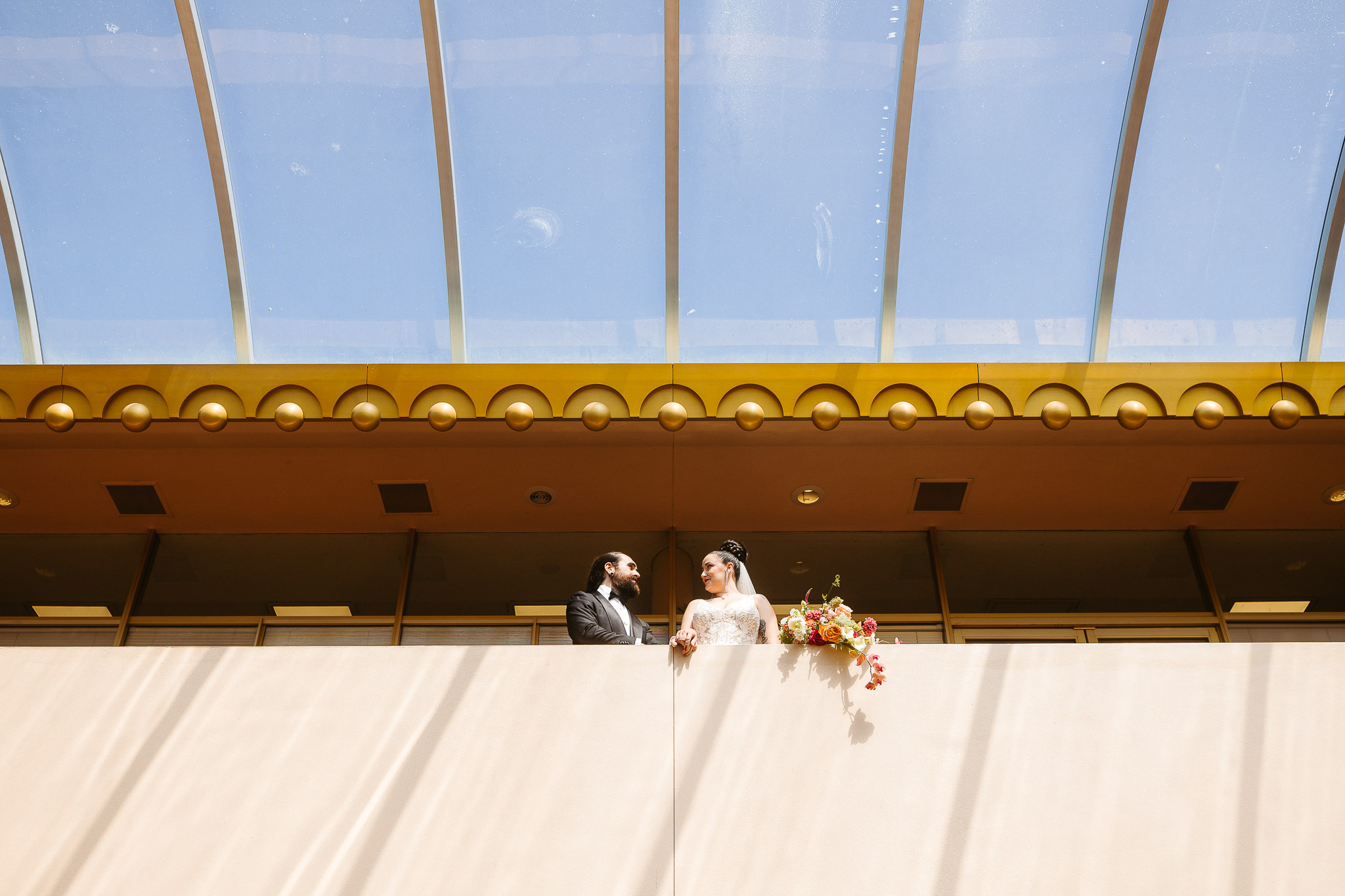 MARIN COUNTY CIVIC CENTER 11 balcony at the marin county civic center during wedding photo session